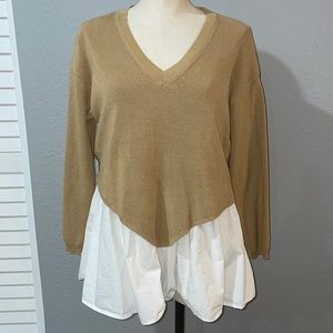 Cocobleu Layered Look V-Neck Sweater Tunic Top size L  Lagenlook